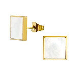 Gold Stainless Steel Square Stud Earrings 10mm